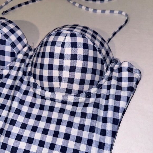 GAP Swimsuit Womens Large Blue White Check Plaid Underwired One Piece Halter NWT - Picture 4 of 12